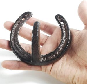 Crochets muraux en fonte décoratifs en fer à cheval, <span class=keywords><strong>cintre</strong></span> multi-usages <span class=keywords><strong>gris</strong></span> vintage pour manteau et chapeau pour style fermier - Product Image 1