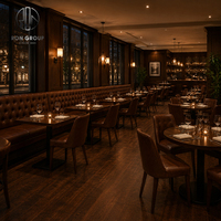 Ensemble de meubles sur mesure Ron Group, table carrée en bois massif, chaise rembourrée en cuir, banquette à dossier haut capitonnée pour restaurant