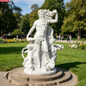 YOUFINE Statua di Poseidone Seduto in Marmo Bianco Naturale, Tridente Intagliato a Mano, Scultura in Pietra del Dio Greco del Mare per Piazze Culturali - Product Image 6
