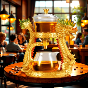 กาน้ำชาแก้วบอโรซิลิเกตทรงสูงทนความร้อนรูปมังกรทองใช้ในบ้านกาน้ำชาอัตโนมัติแบบขี้เกียจใช้ในบ้าน - Product Image 5