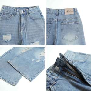 Pantalones vaqueros de pierna ancha de cintura alta azul claro de estilo moderno relajado 8829 ajuste cómodo con diseño versátil para uso diario informal de verano - Product Image 3