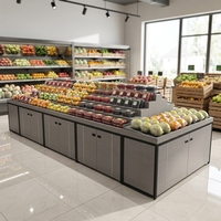Étagère d'îlot en bois sur mesure, mobile, double face, style moderne, à marches, pour supermarché, fruits et légumes, Nakajima