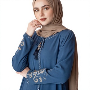 Luxury Blue Muslim Abaya Dress for Women Embroidered Modest Maxi <b>Kaftan</b> Islamic Dubai Style Wholesale - Product Image 1