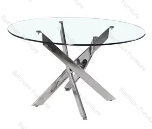 2023 tavolo da pranzo rotondo con piano in vetro rotondo in acciaio inossidabile 201 dal design semplice e non monocromatico