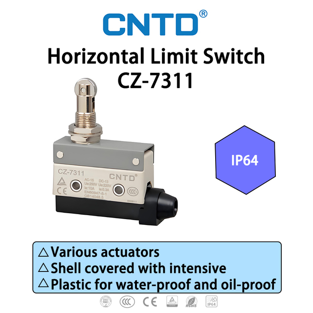 CNTD Waterproof High Mechanical Strength Panel Mounted Lateral Roller Plunger Type CZ-7311 Horizontal Mini Limit Switch IP64