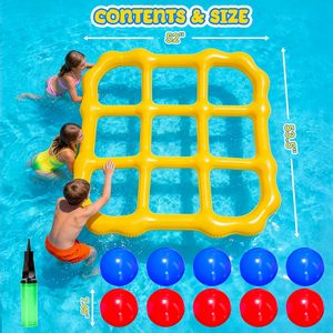 Jeu de billard gonflable Tic Tac Toe jaune avec balles rouges et bleues - Product Image 4