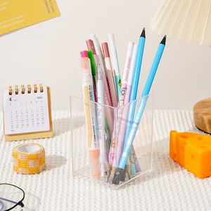 Porte-stylo carré en acrylique, Tube de rangement en plastique transparent pour papeterie, pour étudiants, organisation du bureau - Product Image 1