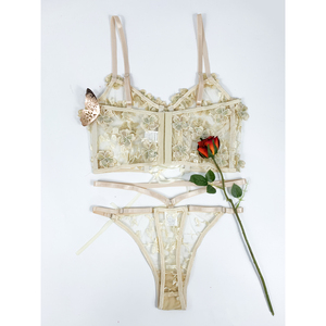 Da donna Sexy 2 pezzi Set Lingerie sensuale pizzo ricamo reggiseno trasparente con mutandine regolabili fornitore all'ingrosso OEM - Product Image 5