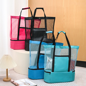 Bolsa de playa grande de malla, portátil, de doble capa, para pícnic, nevera, organizador de compras al aire libre, bolsa de refrigeración para viajes y pícnic - Product Image 2