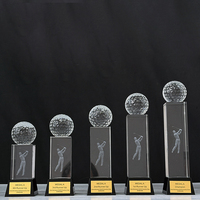 Trophée de golf personnalisé en cristal de verre avec base en cube et plaque dorée MH-Q0251