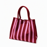 Sac fourre-tout en polyester tricoté à rayures audacieuses, rose magenta, tricot épais avec bouton-pression, pour la mode estivale de la plage, sac à main pour femmes