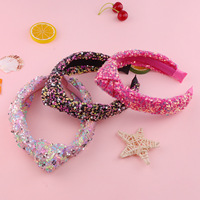 Serre-tête à nœud élégant pour femme, fait main, style européen et américain, polyvalent, avec paillettes colorées et effet volume sur le dessus de la tête