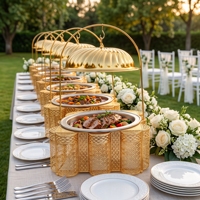 Plat à chafing suspendu de luxe 9L, doré style arabe, avec dôme cannelé et finition en forme de cœur, pour buffet et maintien au chaud des aliments lors de mariages au Moyen-Orient