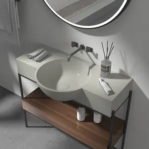 Industrial Style Hotel Rectangle Wall Hung Bathroom Cabinet Sink Concrete Countertop Bathroom Grey Wash Cabinet Basin