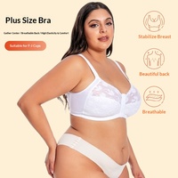 Sujetador de encaje inalámbrico de copa completa para busto grande, lencería sexy de talla grande con cierre frontal, transpirable y de corte alto.