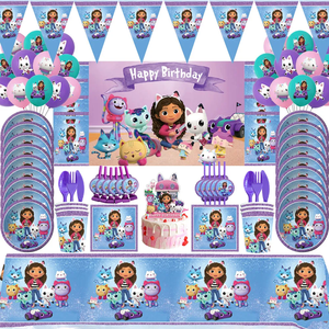 <span class=keywords><strong>D</strong></span>écoration de fête <span class=keywords><strong>d</strong></span>'anniversaire Gabby DoIIhouse Cats, ballons, vaisselle jetable, figurines de la maison de poupée Gabby, assiettes, serviettes de fête pour enfants - Product Image 1