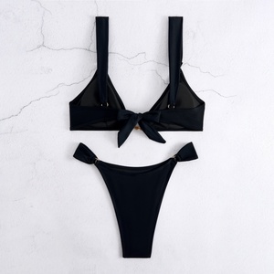 Ensembles de bikinis en nylon personnalisés 2024 pour femmes, simples et sexy, imprimé léopard, maillots de bain deux pièces, vêtements de plage avec lien à nouer - Product Image 2