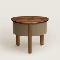 Table d'appoint rotative design avec plateau en bois et corps en cuir pleine fleur pour canapé, chevet ou couloir