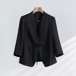 Women's Suit <b>Jacket</b> Solid Color Crepe Breathable <b>Summer</b> Style With Drawstring Front - Product Image 3