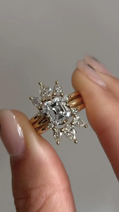 2CT Asscher Cut Lab Grown Diamond Ring Floral <b>Cluster</b> Pear Halo Engagement Ring Yellow Gold Fine Jewelry - Product Image 6