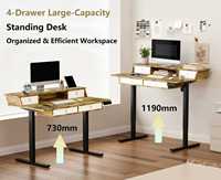 Bureau debout électrique moderne rustique brun avec 4 tiroirs, étagère de rangement en métal ergonomique, hauteur réglable, durable, élégant, commercial