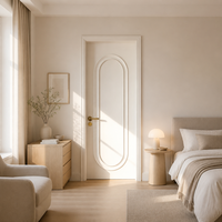 Porte en bois composite laqué blanc, panneau ovale doré, étanche, pour chambre à coucher, villa, portes à battants