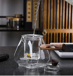 Juego de tetera de vidrio de borosilicato duradero de primera calidad, infusor con mango de madera, apto para flores/té de hojas sueltas para <span class=keywords><strong>restaurante</strong></span> en casa - Product Image 2