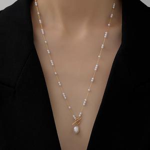 Collier pendentif perle d'eau douce baroque-Mode <span class=keywords><strong>euro</strong></span>-américaine, chaîne de chandail longue boucle imitation perle OT - Product Image 1