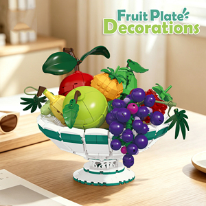Juego de Bloques de Construcción de Bandeja de Frutas, Modelo de Manzana Simulada Realista, Decoración de Escritorio para el Hogar, Ensamblaje DIY - Product Image 2