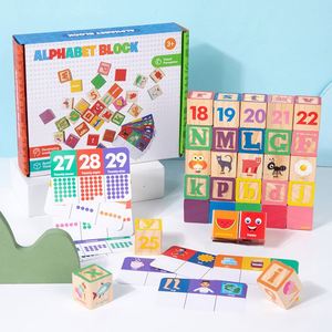 Baby Safe Wooden Abc Counting <b>Building</b> Animal Fruit Learning 30Pcs Alphabet Number Letters Stacking <b>Blocks</b> - Product Image 6