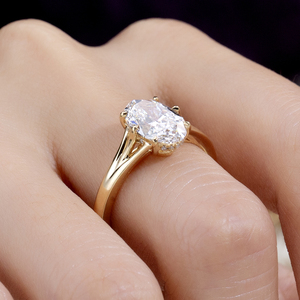 Bague de fiançailles Messi Jewelry MSR-2088 en or 18 carats, forme ovale, six griffes, diamant de laboratoire, bande en forme de cœur - Product Image 6