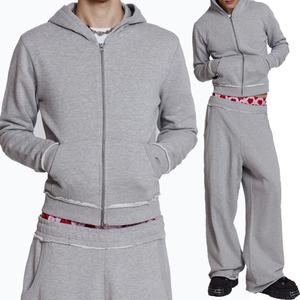 Sweat à capuche zippé pour homme, coupe slim, en molleton de coton, uni, à bords bruts, style streetwear, personnalisable - Product Image 6