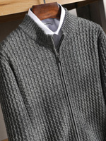 Cardigan en laine décontracté pour hommes nouveau pull épais d'hiver à col roulé et col rond avec fermeture éclair grande taille tricot imprimé rayé