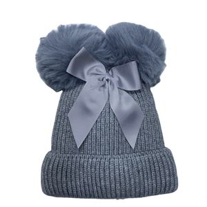 Gorros de punto de doble capa para niños y niñas, gorrito cálido de punto con lazo, para invierno - Product Image 5
