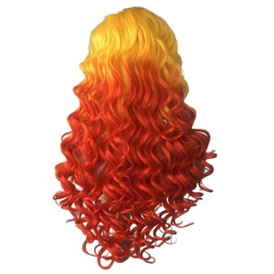 Peluca de encaje 13x4 de <span class=keywords><strong>fibra</strong></span> Futura al por mayor, rizada amarilla naranja, con gorro semimanual, <span class=keywords><strong>fibra</strong></span> sintética personalizada, fabricante y proveedor líder. - Product Image 5