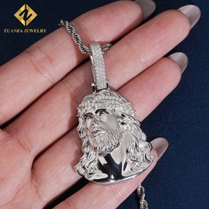 ZUANFA JEWELRY Iced‑Out Crown Of Thorns Jesus Head Moissanite Polished Metal <b>Men</b> Hip‑Hop Charm Jewelry - Product Image 6
