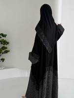 Abaya Hafizah à pois et empiècements, Robe musulmane de Dubaï, Kaftan avec bordure en dentelle, Vente en gros, Ramadan Aïd 2026, Fournisseur de vêtements islamiques
