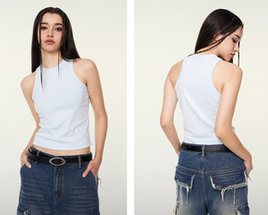 เสื้อกล้ามผู้หญิงคอลเลคชั่นฤดูร้อนใหม่ ผ้าฝ้ายทอคุณภาพสูง ทรงเข้ารูป สไตล์วินเทจ ล้างทำความสะอาดได้ เป็นมิตรต่อสิ่งแวดล้อม คอกลม พิมพ์ลายแบบรีดร้อน - Product Image 6
