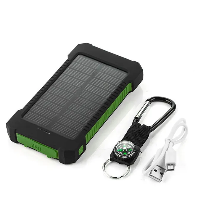Hot Selling 5V Solar panel USB-Ladegerät 10000mAh Power Bank Porta til Wasserdichte Power Bank mit Doppel lampe
