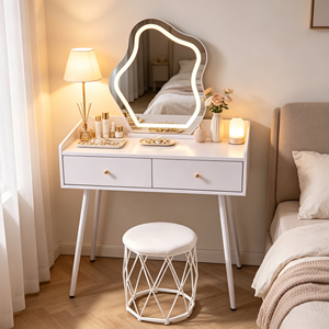 Modern Makeup Vanity <b>With</b> Lighted Mirror <b>Storage</b> Drawers Bedroom <b>Dressing</b> <b>Table</b> <b>With</b> Stool - Product Image 1