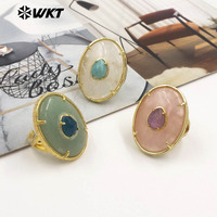 Bague WT-R587 élégante et magnifique en quartz rose et calcédoine verte, sertie de pierres précieuses ovales