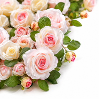 Panel dinding bunga mawar buatan warna pink blush dan ivory, stok grosir gudang AS, untuk dekorasi latar belakang acara resepsi pernikahan