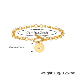 Stainless Steel Letter <b>Bracelet</b> <b>With</b> <b>Initial</b> J Charm Toggle Clasp Unisex Fashion Jewelry Geometric Design Spring 2026 - Product Image 4