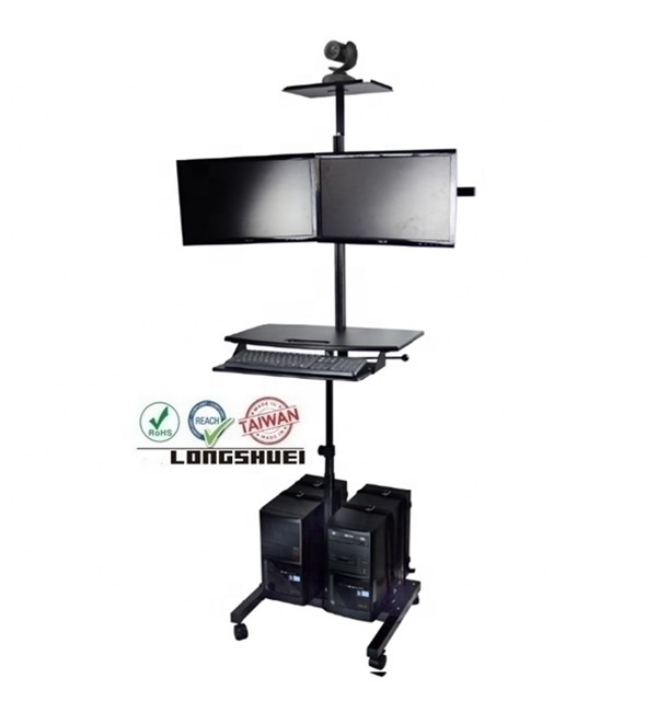 PC Laptop & Projector Height Adjustable 4-Wheel Rolling Computer Workstation Stand Longshuei