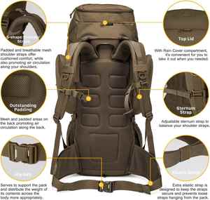 กระเป๋าเป้สะพายหลังแบบมีโครงในตัว รุ่น Factory 36-56L พร้อมผ้าคลุมกันฝน ทำจากโพลีเอสเตอร์ แฟชั่น กันน้ำ เหมาะสำหรับเดินป่า ตั้งแคมป์ และล่าสัตว์ - Product Image 5