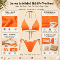 Bikini Halter Orange Tendance Style Côtier Fait Main avec Accents Coquillages Caori – Deux Pièces Idéal pour Vacances Tropicales Exotiques et Tenues de Plage