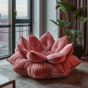 โซฟาพัฟกำมะหยี่สีชมพู โซฟาทรงดอกบัว นุ่มสบาย ทันสมัย ตกแต่งห้องนั่งเล่น เก้าอี้พักผ่อน เฟอร์นิเจอร์ห้องนั่งเล่นทันสมัย - Product Image 6