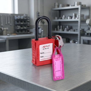 Candado de Seguridad Rojo con Llave y Etiqueta Numérica para Puerta de Almacén o Gabinete - Product Image 1