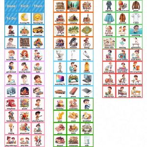 Tabla de horarios de fieltro para niños, tablero visual de rutina diaria para recompensas de tareas con 96 tarjetas, ¡muy vendida! - Product Image 5