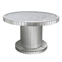 2021 nouvelle table à manger en miroir avec diamant concassé avec verre trempé sur le dessus table personnalisable pour salle à manger